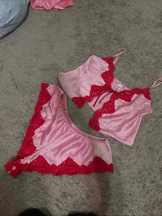 Victoria's Secret Other - Satin Lace Trim Pink & Red Camisole Set